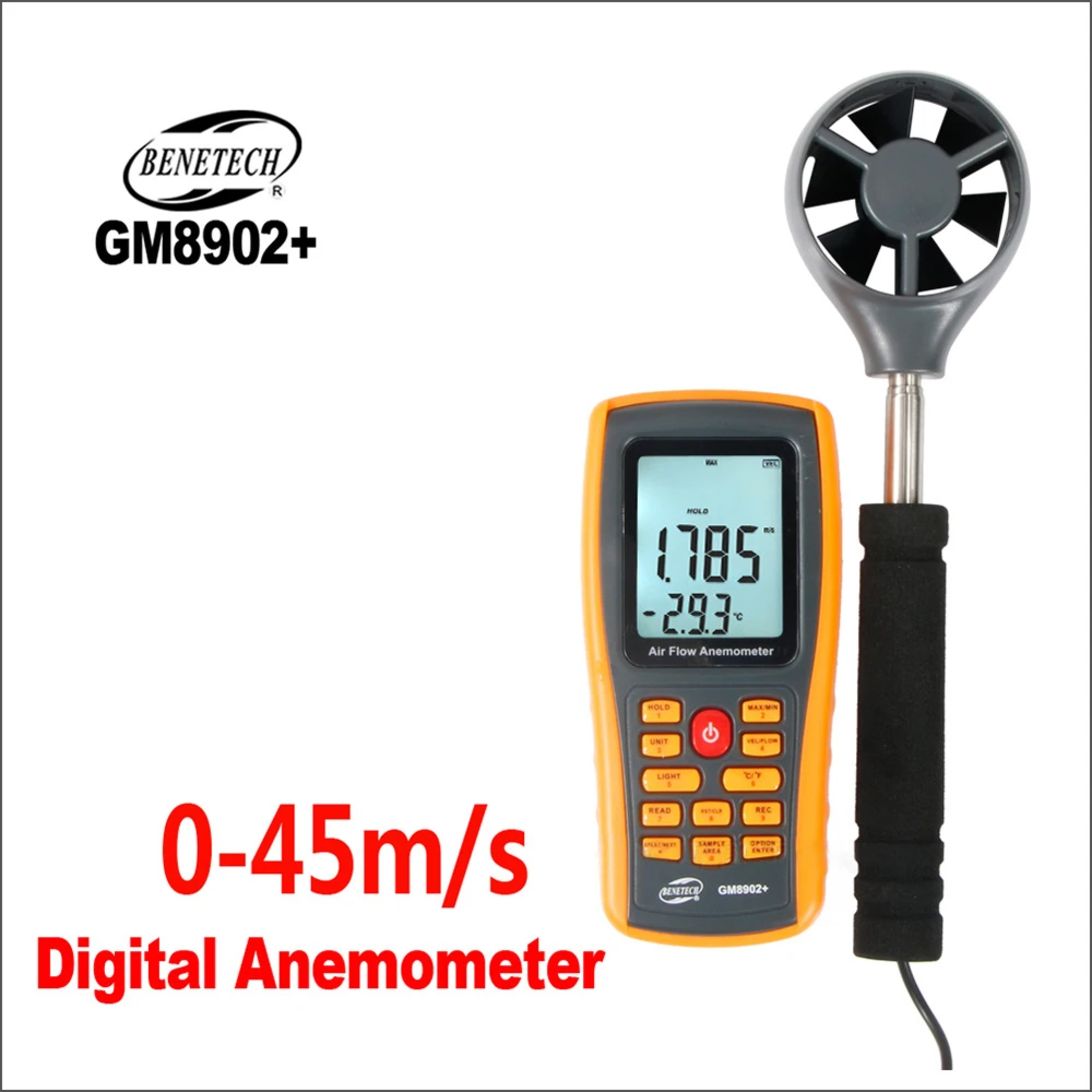 Mặt trước thiết bị đo tốc độ gió Bentech GM8902+